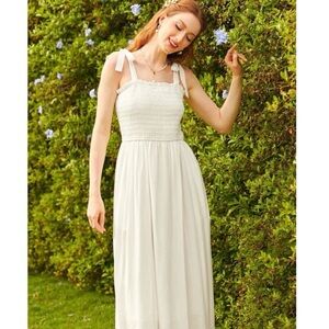 ModCloth NWT Cloud Drifting White Tie Smocked Dress Size L
